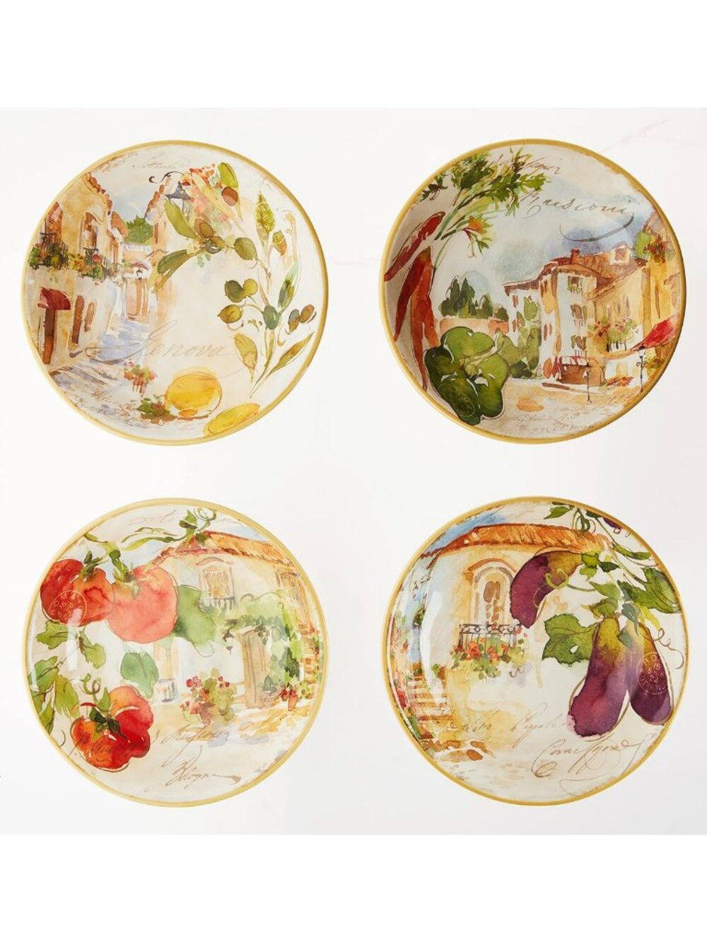 Set of 4 Assorted 9.25" Soup & Pasta Bowls - Colorful Dinnerware for Home